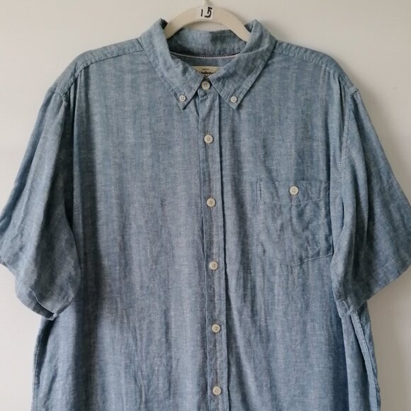 Weatherproof Vintage Mens Denim Blue Washable Linen Button Down Shirt Size XL - Picture 2 of 7
